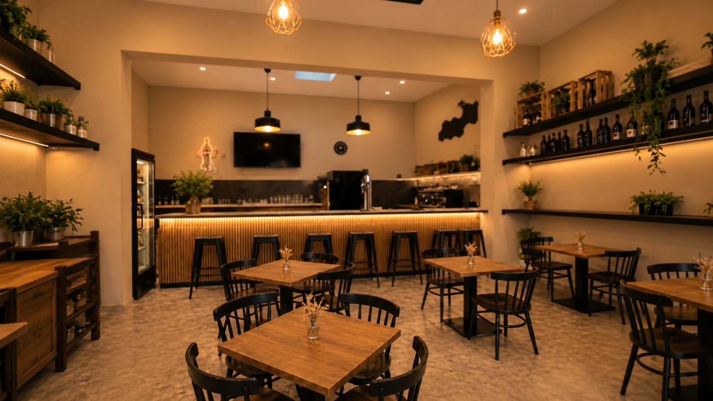 Salón y barra del restaurante Rusca en Llucmajor