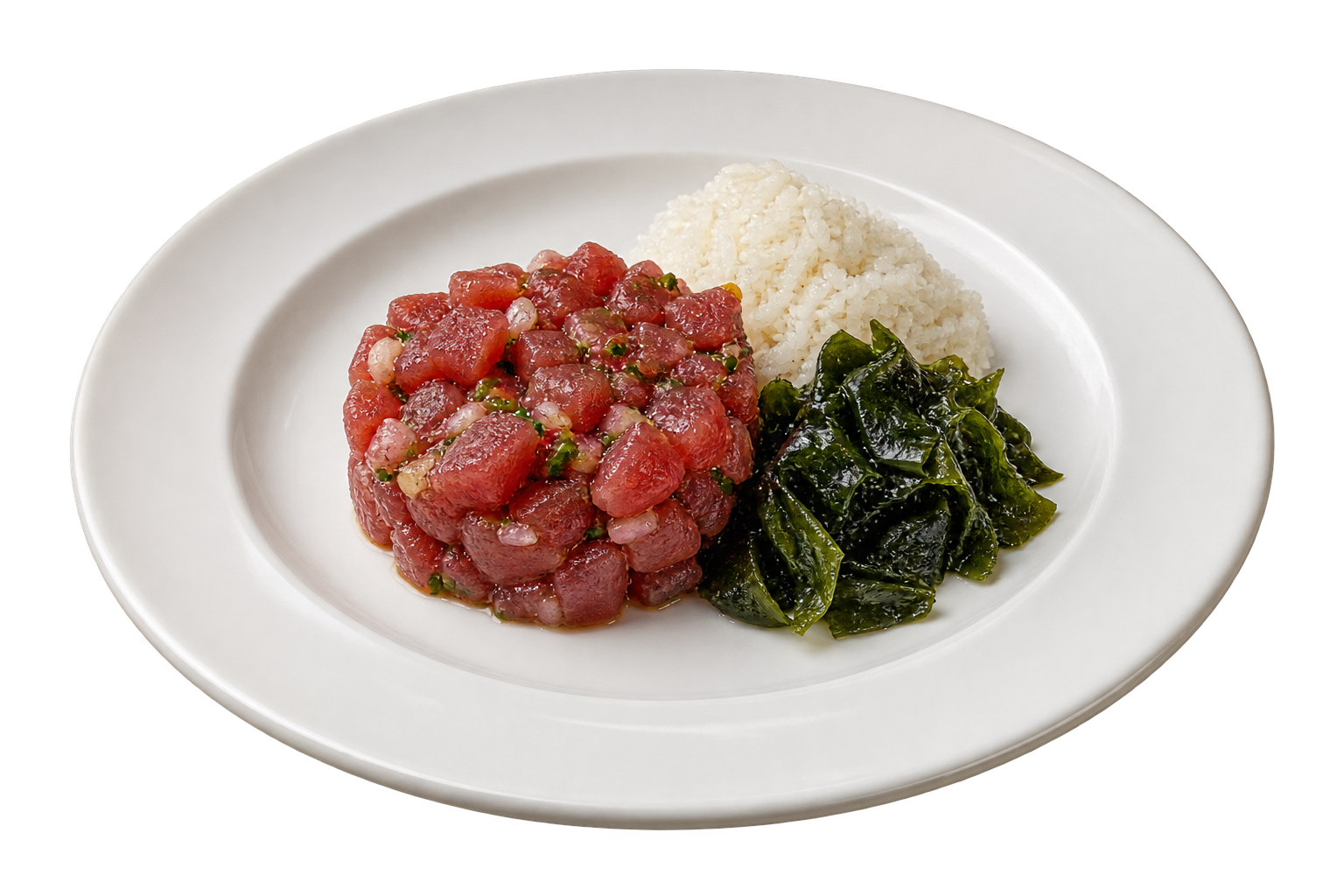 Tartar de atún, arroz y wakame